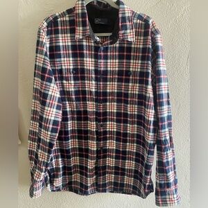 GAP Men's Casual flannel Plaid Shirt - Navy, Red, and White